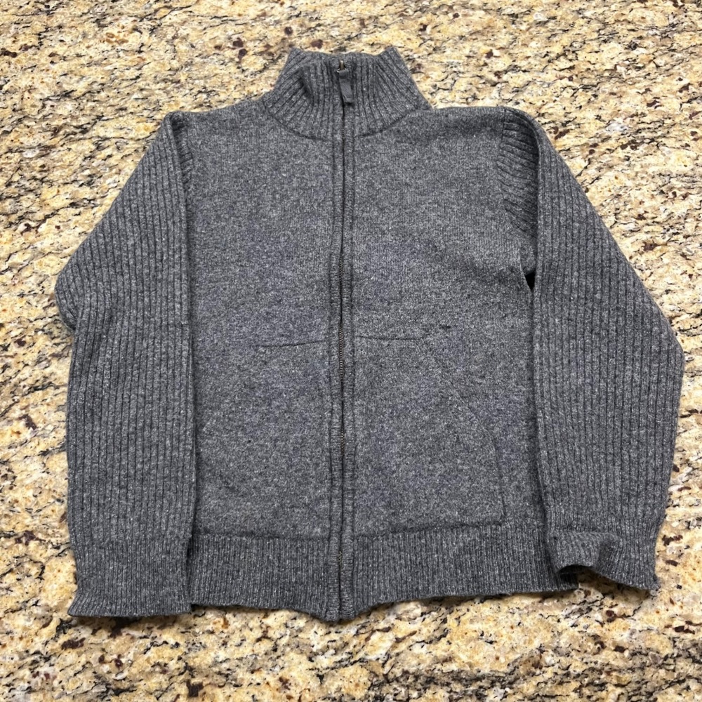 Life is Good Womens Gray Lambswool Blend Full Zip Ribbed Mock Neck Sweater S